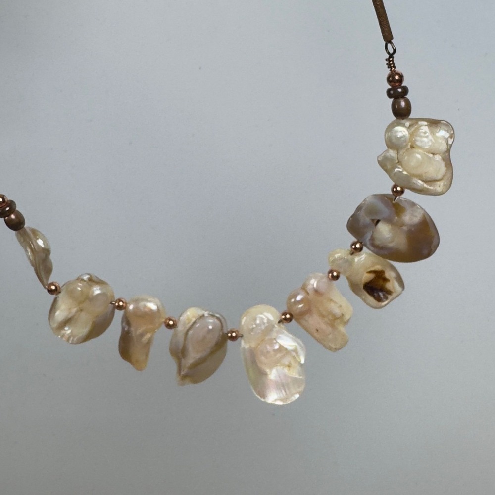 Artisan Keshi Pearl Statement Necklace Iridescent Copper Tone Toggle Clasp 18in - Picture 11 of 11